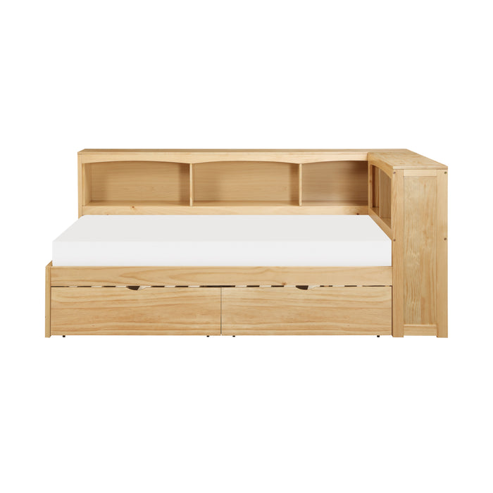 Bartly - (4) Twin Bookcase Corner Platform Bed with Storage Boxes