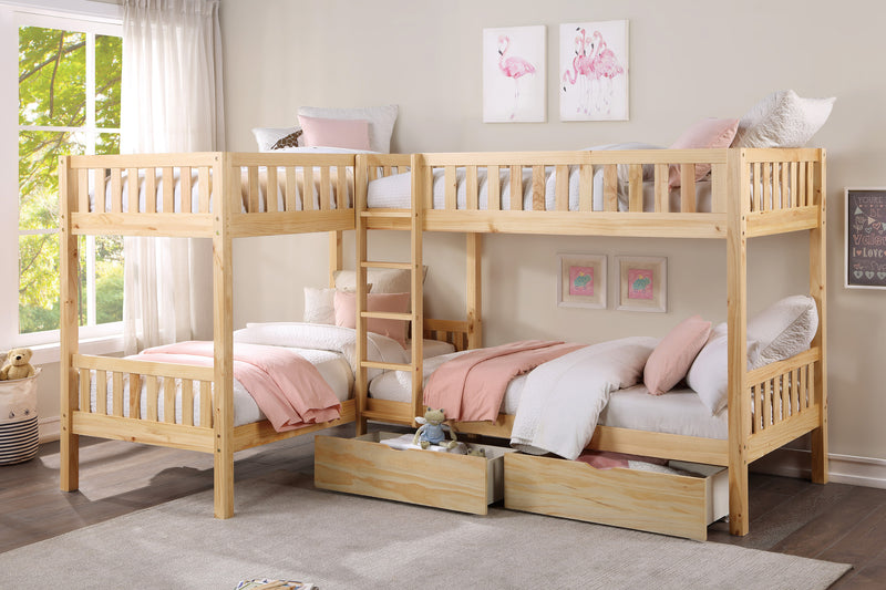 Bartly - (4) Corner Bunk Bed with Storage Boxes