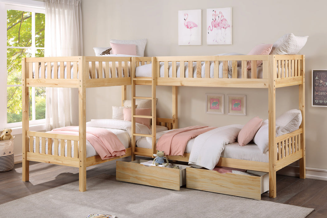 Bartly - (4) Corner Bunk Bed with Storage Boxes