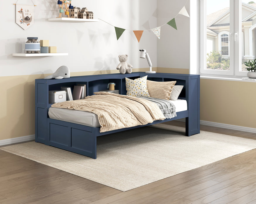 Nora - (3) Twin Bookcase Corner Platform Bed