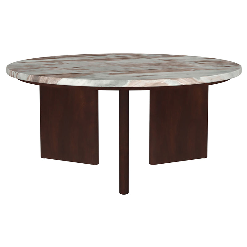 Jenna 2-piece Round Marble Top Coffee Table Set Brown