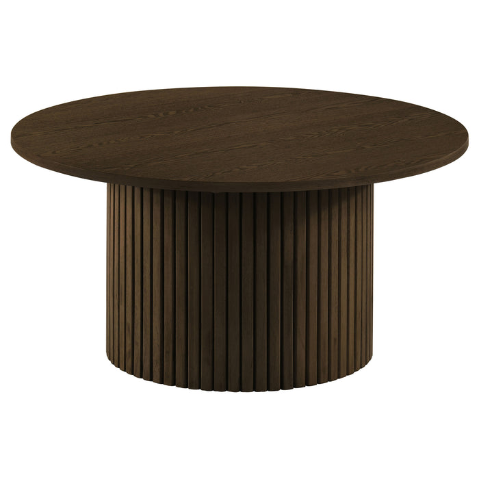Hamlyn 2-piece Round Fluted Coffee and End Table Set Walnut
