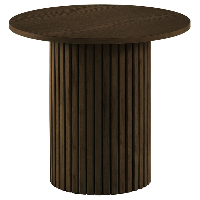 Hamlyn 3-piece Round Fluted Coffee and End Table Set Walnut