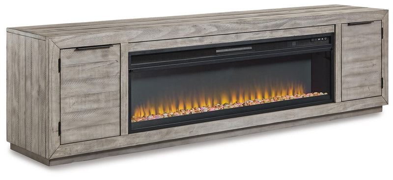 Mueble de TV Naydell de 92" con chimenea eléctrica