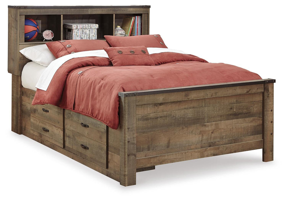 Cama con estantería completa Trinell y almacenamiento en dos lados