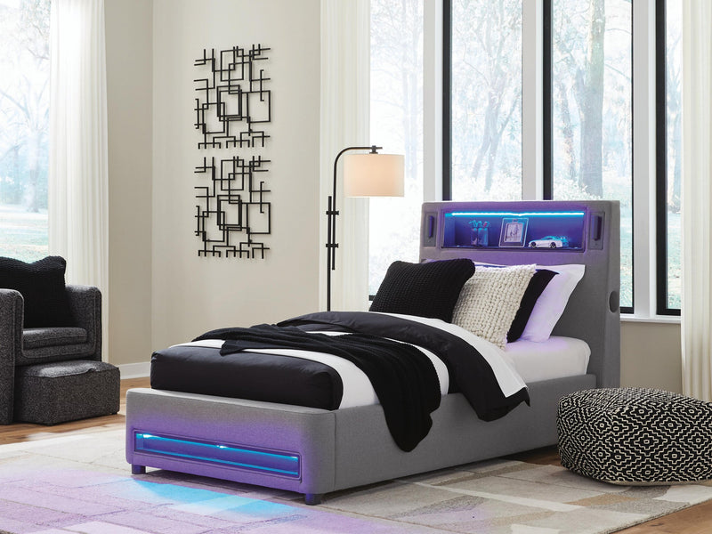 Verishaw Twin Upholstered Bed with Wireless Audio