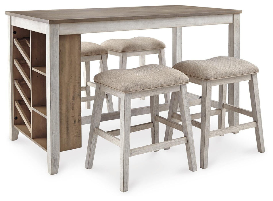 Mesa de comedor de altura de mostrador y 4 taburetes de bar Skempton