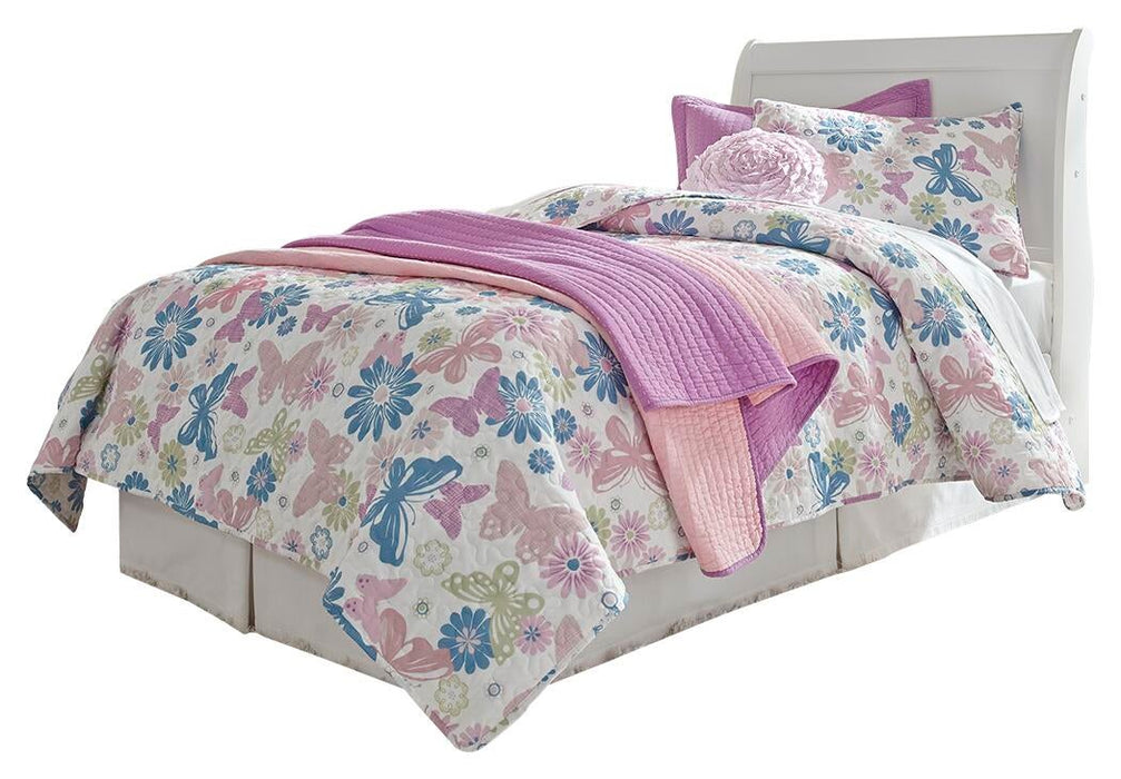 Cabecero de cama Anarasia Twin con tocador con espejo, arcón y mesita de noche