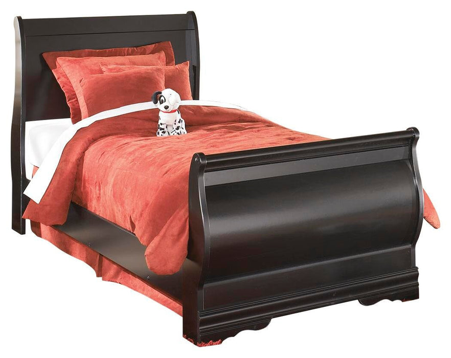 Cama de matrimonio estilo trineo con tocador con espejo Huey Vineyard