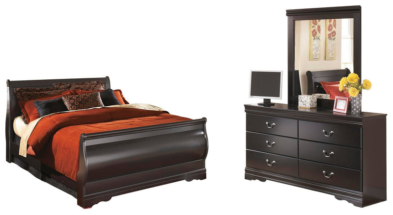 Cama Queen tipo trineo con tocador con espejo Huey Vineyard