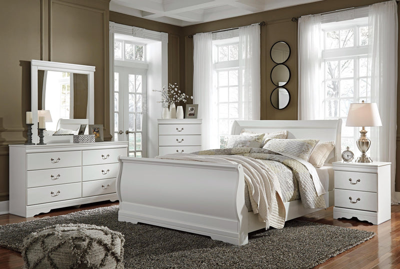 Cama Queen tipo trineo Anarasia con tocador con espejo