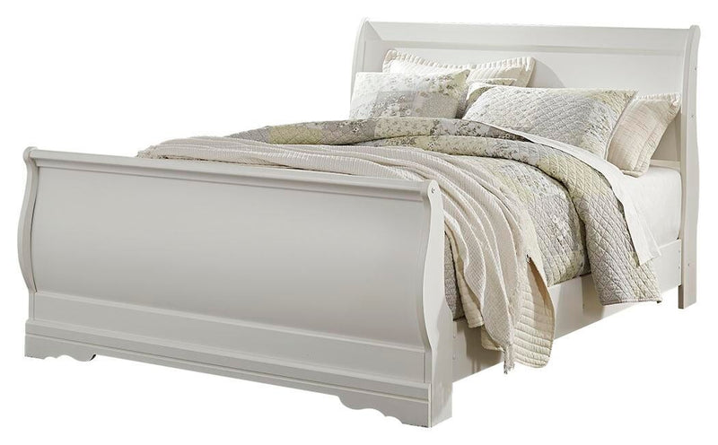 Cama Queen tipo trineo Anarasia con tocador con espejo, arcón y mesita de noche