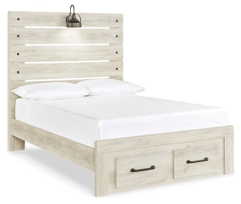 Cama de dos plazas Cambeck con dos cajones de almacenamiento y tocador con espejo