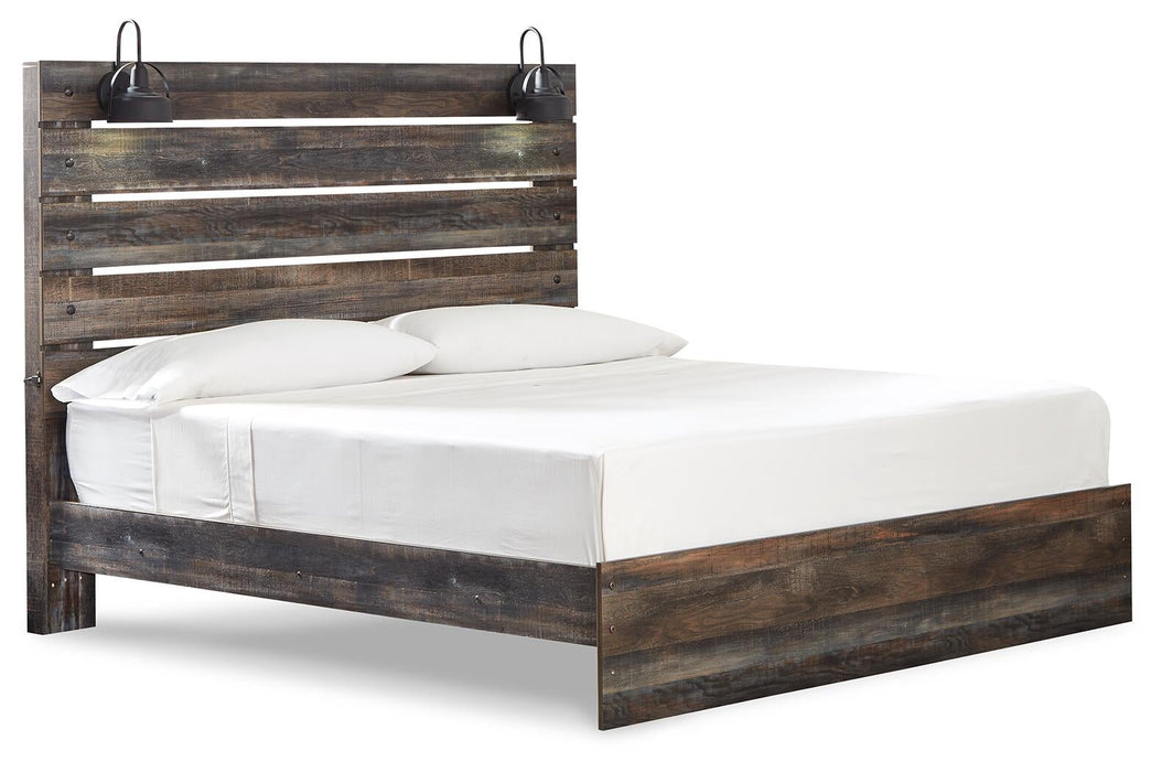 Cama King con paneles y tocador con espejo Drystan