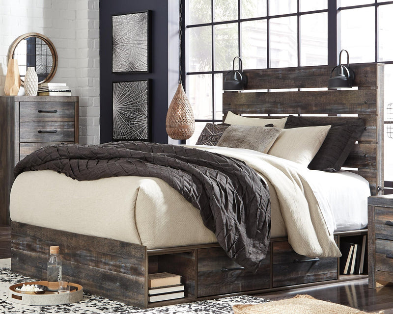 Cama Queen Drystan con 4 cajones de almacenamiento y tocador con espejo