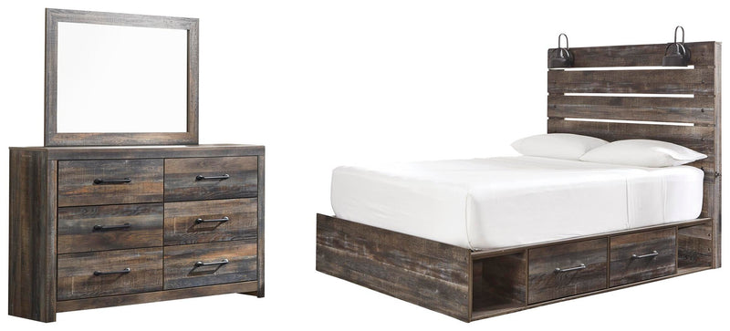 Cama Queen Drystan con 4 cajones de almacenamiento y tocador con espejo