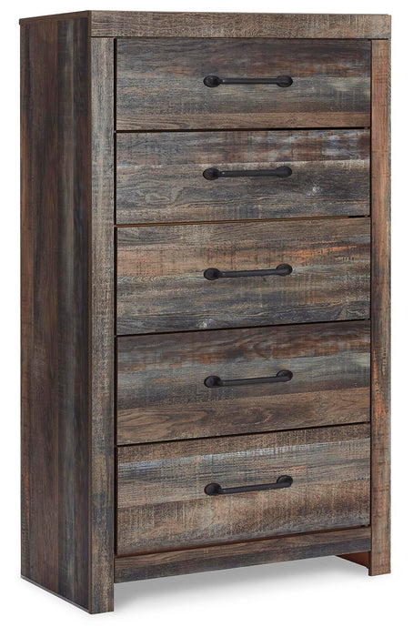 Drystan Queen Bookcase Bed with 4 Storage Drawers, Dresser, Mirror, Chest and Nightstand