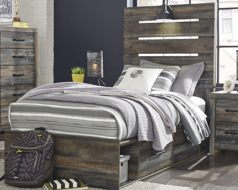 Cama doble con paneles y tocador con espejo Drystan