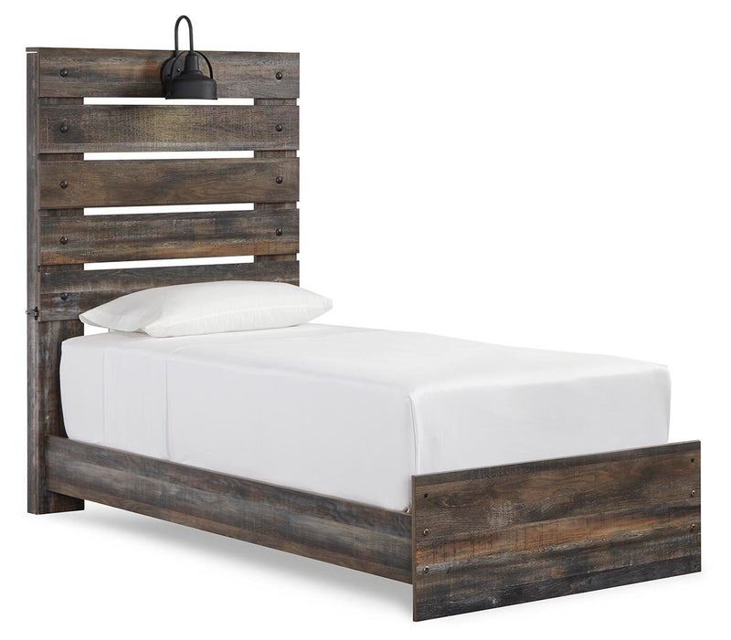 Cama doble con paneles y tocador con espejo Drystan