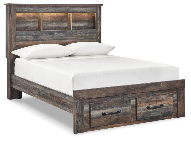Cama con estantería completa Drystan con 2 cajones de almacenamiento y tocador con espejo