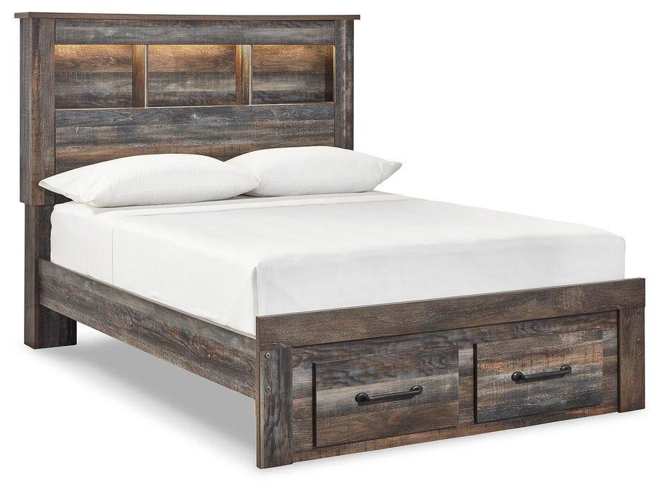 Cama con estantería completa Drystan con 2 cajones de almacenamiento, tocador con espejo, cómoda y mesita de noche