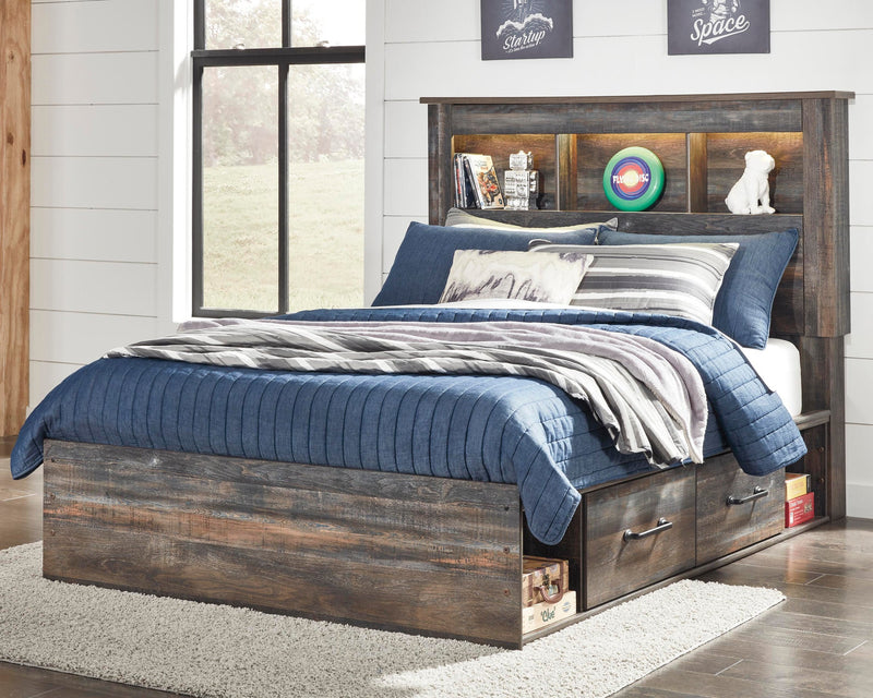 Cama con estantería completa Drystan con 4 cajones de almacenamiento y tocador con espejo