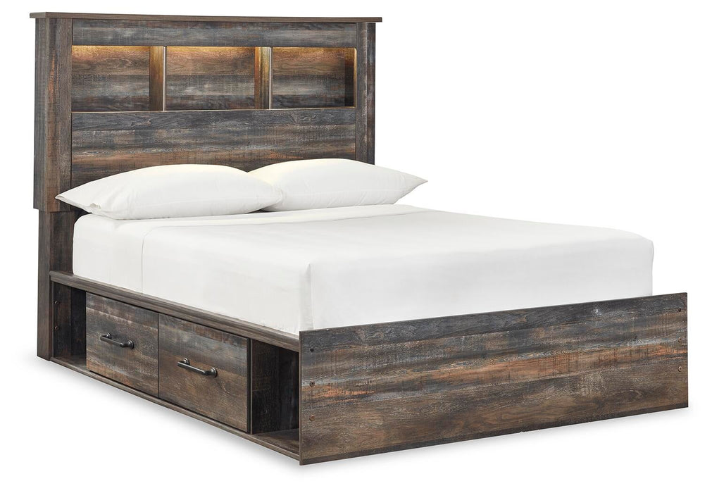 Cama con estantería completa Drystan con 2 cajones de almacenamiento, tocador con espejo, cómoda y mesita de noche