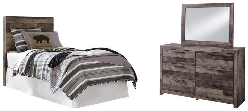 Cabecero de cama con dos paneles y tocador con espejo Derekson