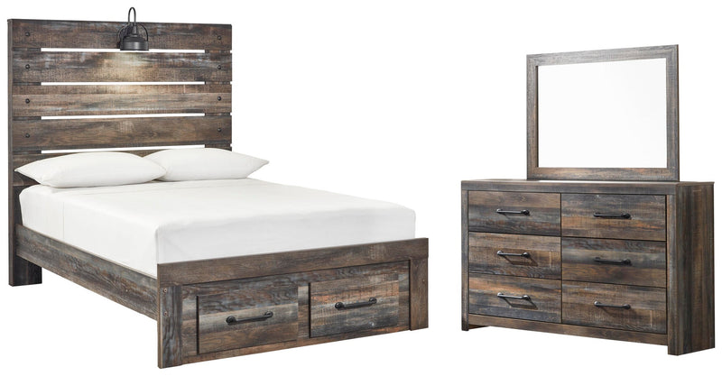 Cama de dos plazas Drystan con dos cajones de almacenamiento y tocador con espejo
