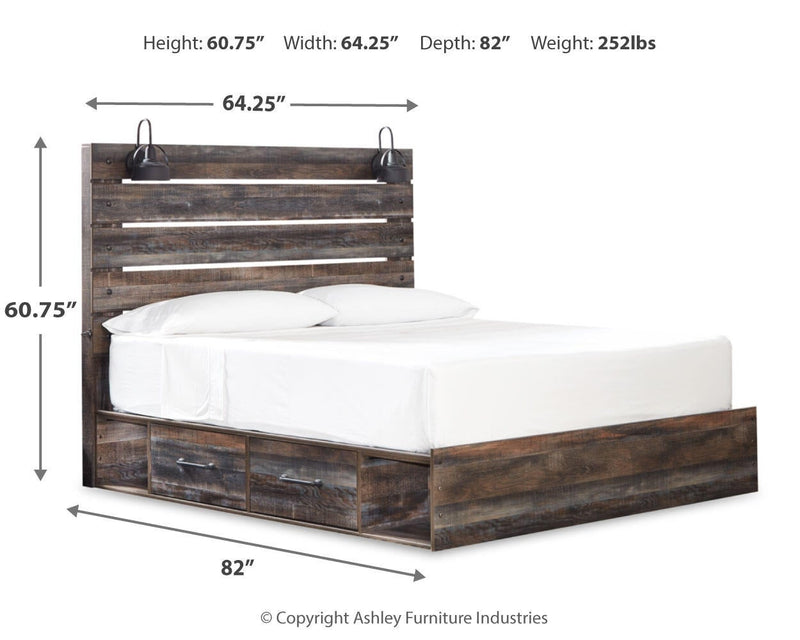 Cama King con 4 cajones de almacenamiento y tocador con espejo Drystan