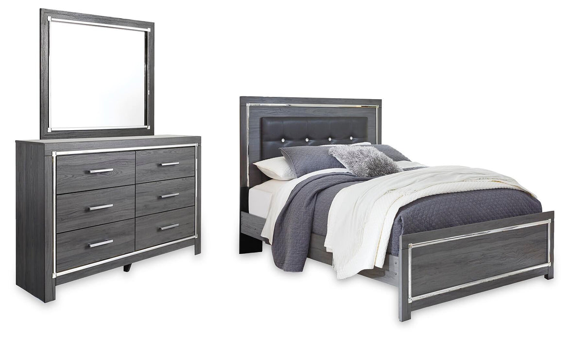 Cama Queen Lodanna con paneles y tocador con espejo