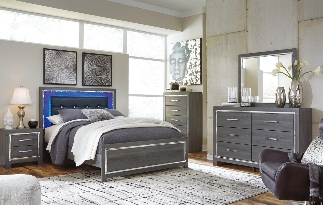 Cama Queen Lodanna con paneles y tocador con espejo