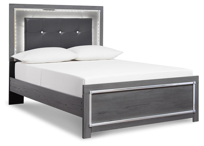 Cama Queen Lodanna con tocador con espejo, cómoda y mesita de noche