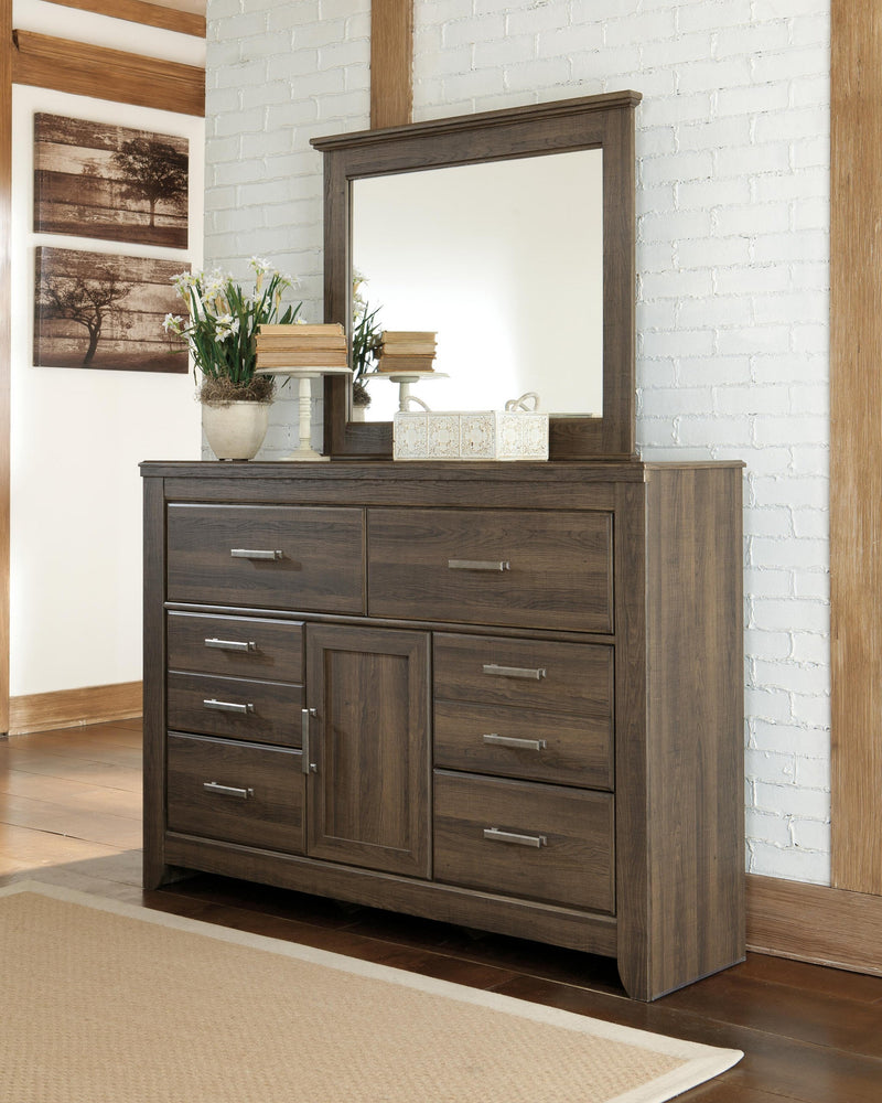 Juararo Queen Panel Bed with Mirrored Dresser
