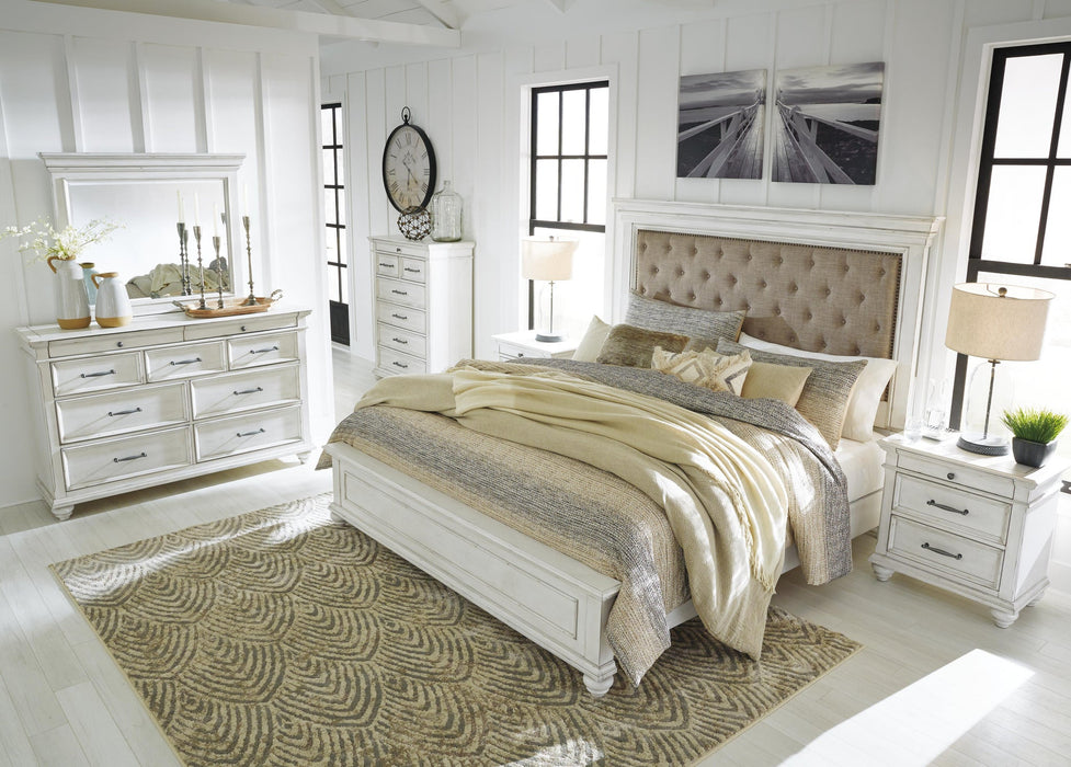 Cama tamaño queen con paneles y tocador con espejo Kanwyn