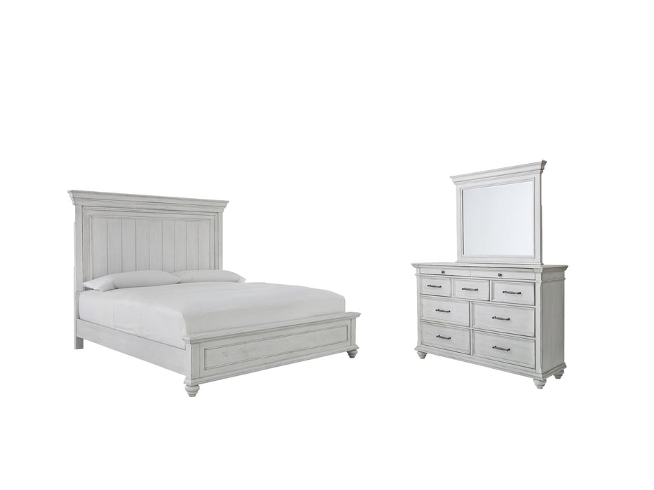 Cama tamaño queen con paneles y tocador con espejo Kanwyn