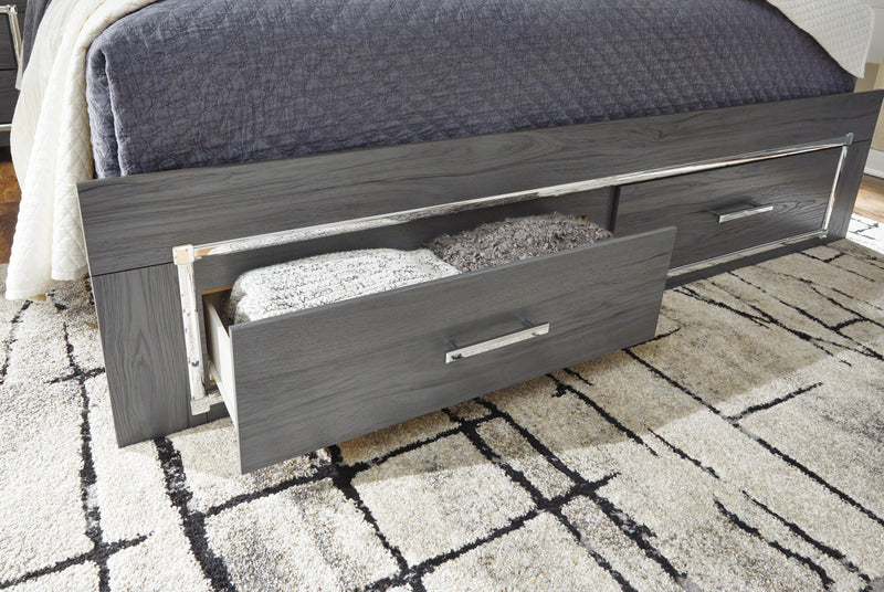 Cama de dos plazas Lodanna con dos cajones de almacenamiento, tocador con espejo, cómoda y mesita de noche