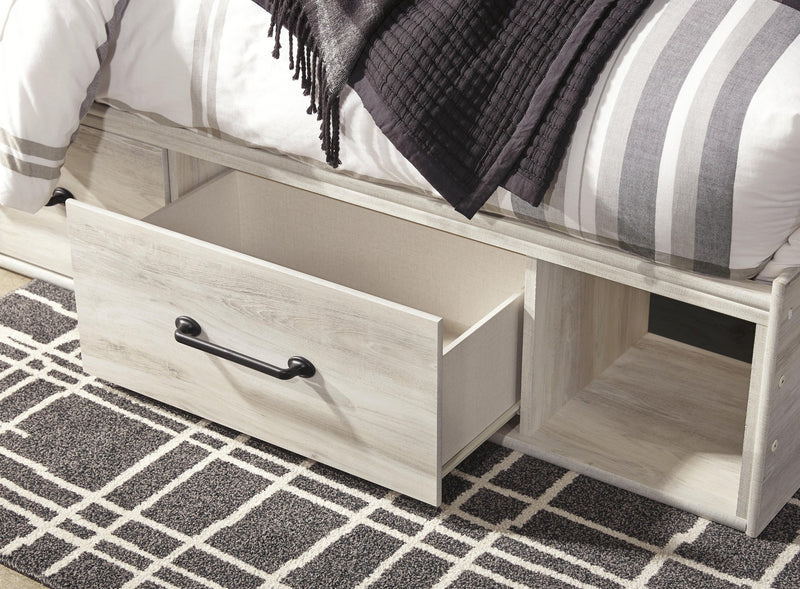 Cama King con dos cajones de almacenamiento, tocador con espejo, cómoda y mesita de noche Cambeck