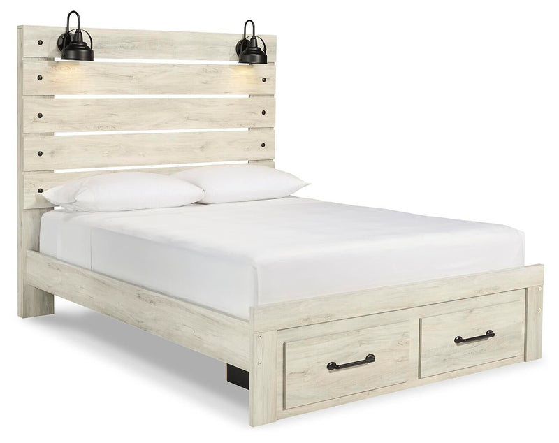 Cama Queen Cambeck con dos cajones de almacenamiento y tocador con espejo