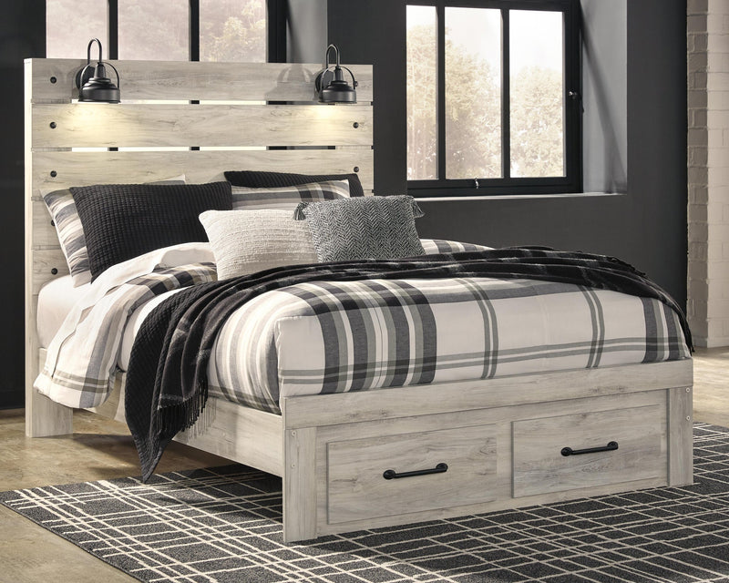 Cama Queen Cambeck con dos cajones de almacenamiento y tocador con espejo