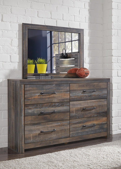 Drystan King Panel Bed with 2 Storage Drawers with Mirrored Dresser