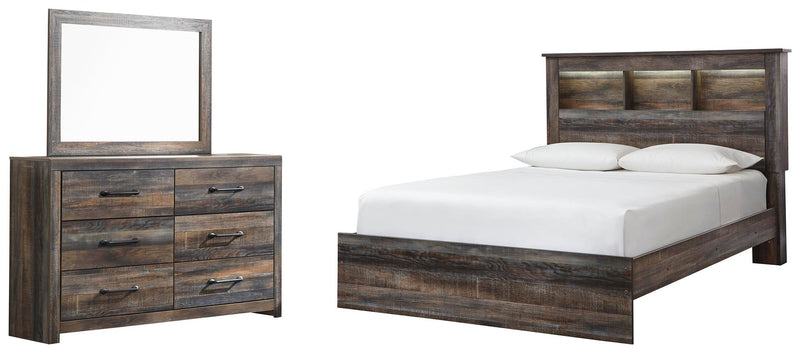 Cama Queen con estantería y tocador con espejo Drystan