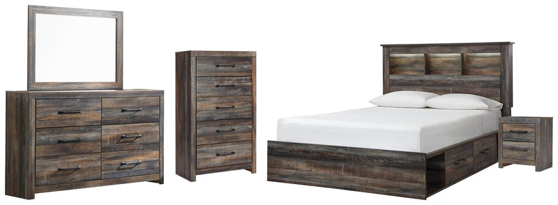 Cama Queen con estantería y 2 cajones de almacenamiento, tocador con espejo, cómoda y mesita de noche de Drystan