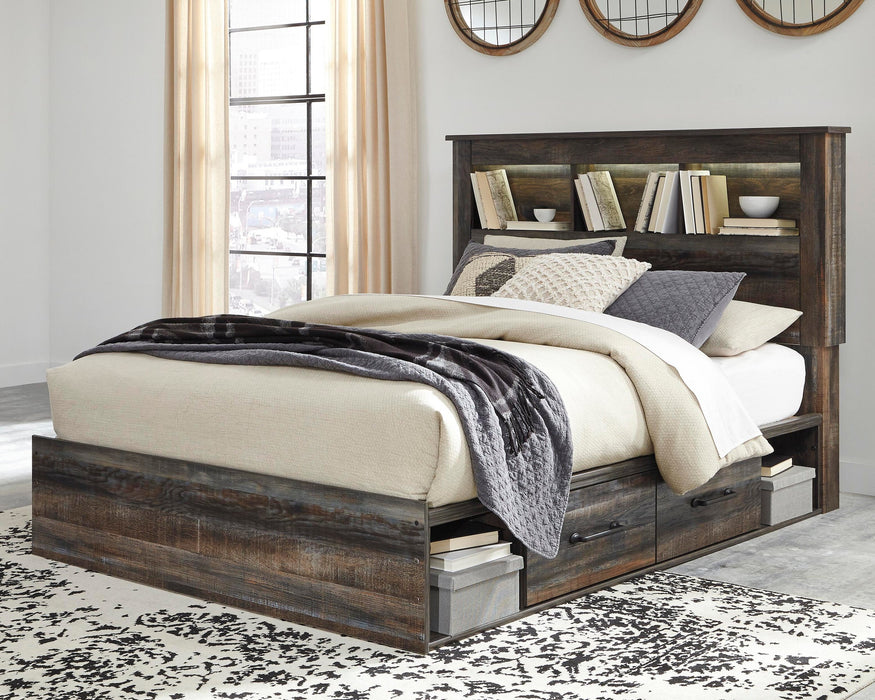 Cama Queen con estantería y 2 cajones de almacenamiento, tocador con espejo, cómoda y mesita de noche de Drystan