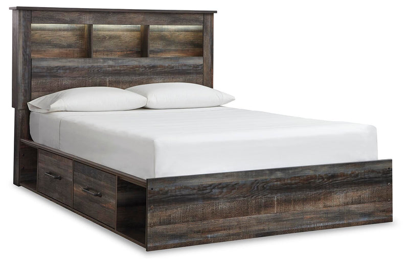 Cama Queen con estantería y 2 cajones de almacenamiento, tocador con espejo, cómoda y mesita de noche de Drystan
