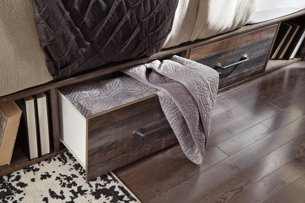 Cama Queen con estantería y 2 cajones de almacenamiento, tocador con espejo, cómoda y mesita de noche de Drystan