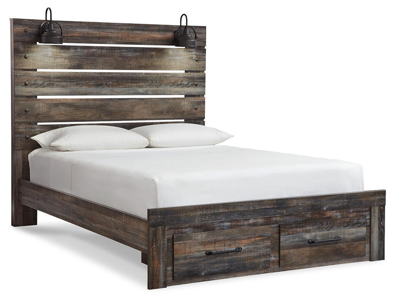 Cama Queen Drystan con dos cajones de almacenamiento y tocador con espejo