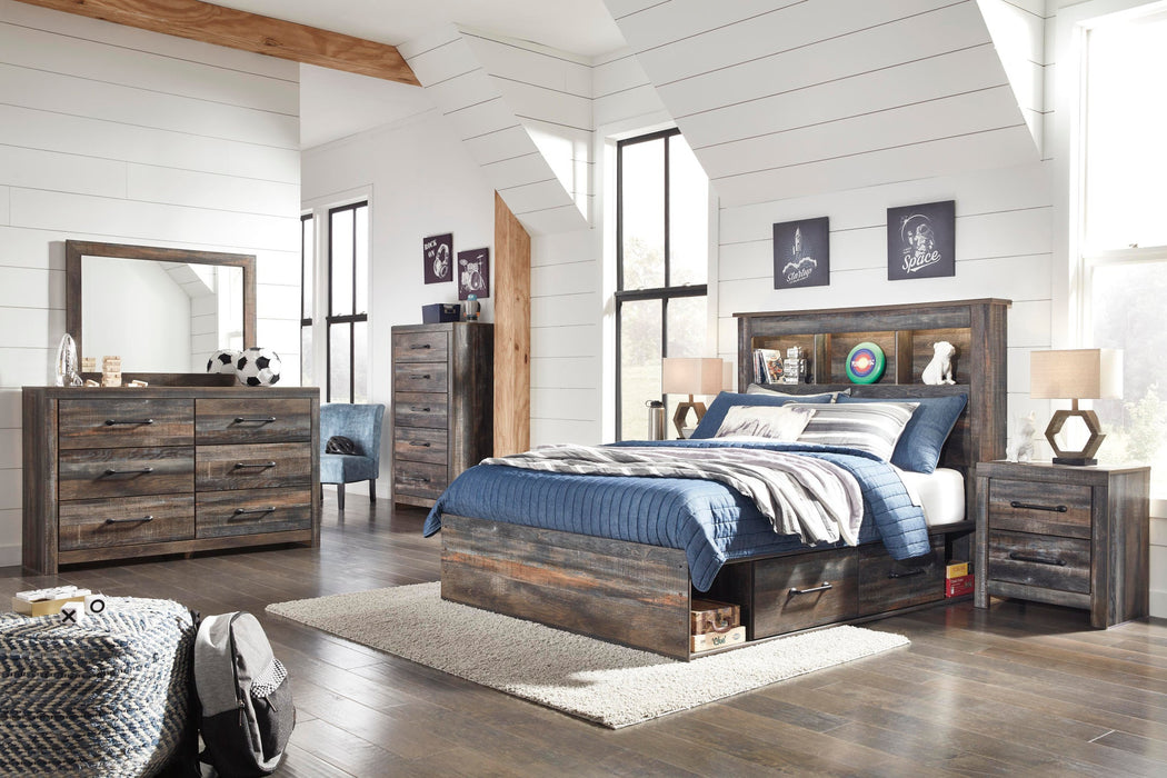 Cama con estantería completa Drystan con 4 cajones de almacenamiento, tocador con espejo, cómoda y mesita de noche