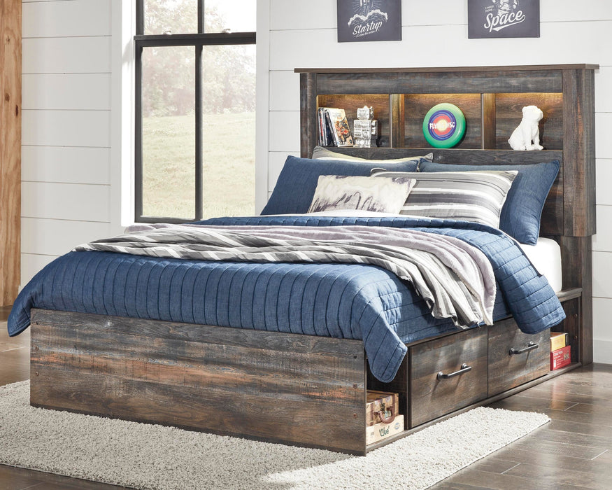 Cama con estantería completa Drystan con 4 cajones de almacenamiento, tocador con espejo, cómoda y mesita de noche
