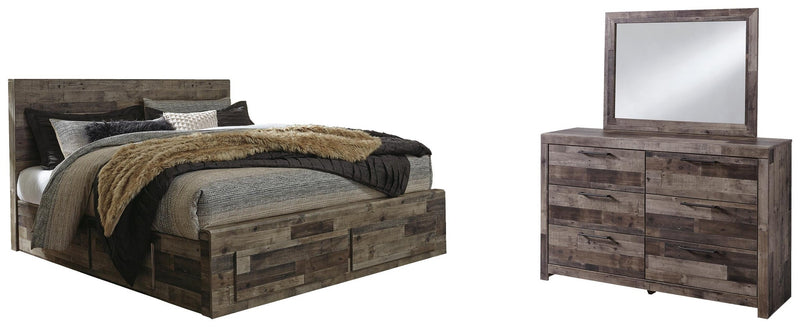 Cama King con 6 cajones de almacenamiento y tocador con espejo Derekson